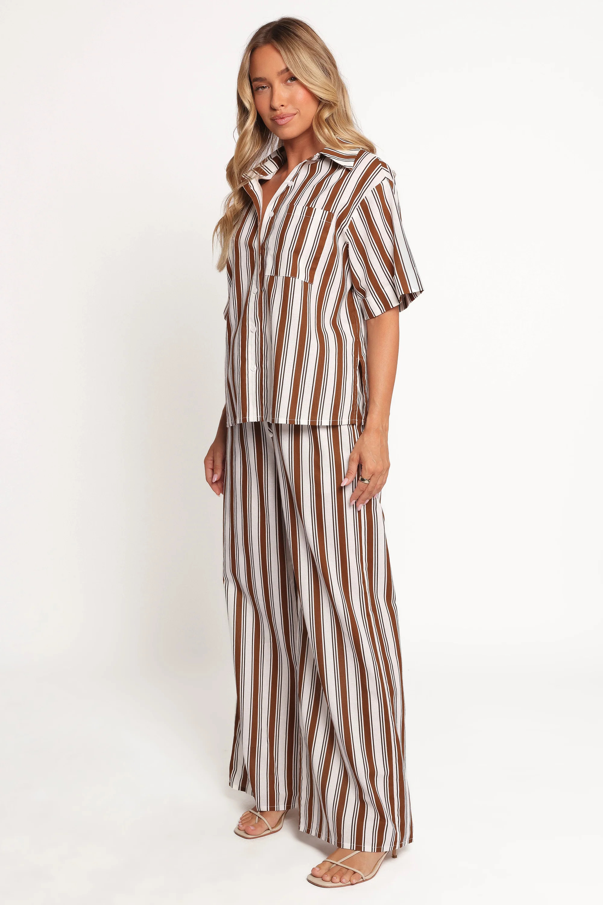 Thalia Wide Leg Pant - Chocolate Stripe | Petal & Pup (US)