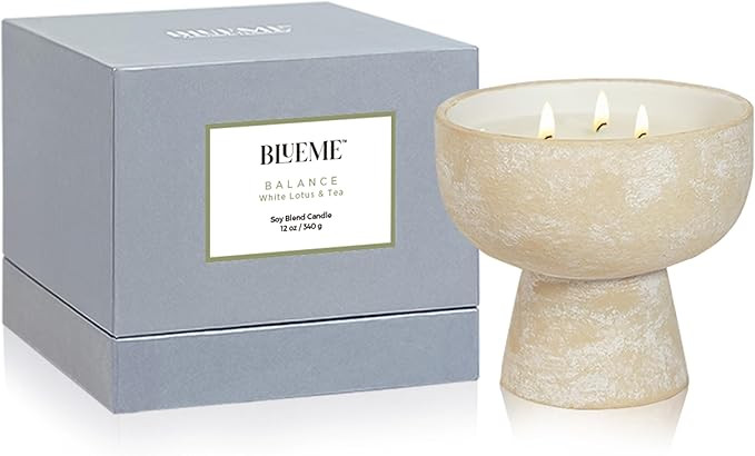 BLUEME Balance-White Lotus & Tea, 3 Wick, Refillable Wellness Candle, Contains Essential Oil, Sus... | Amazon (US)
