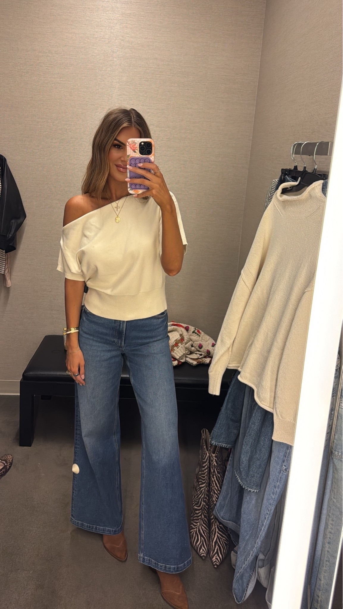 love this off the shoulder top! wearing a size small, size 27 in the jeans #nsale

#LTKSaleAlert