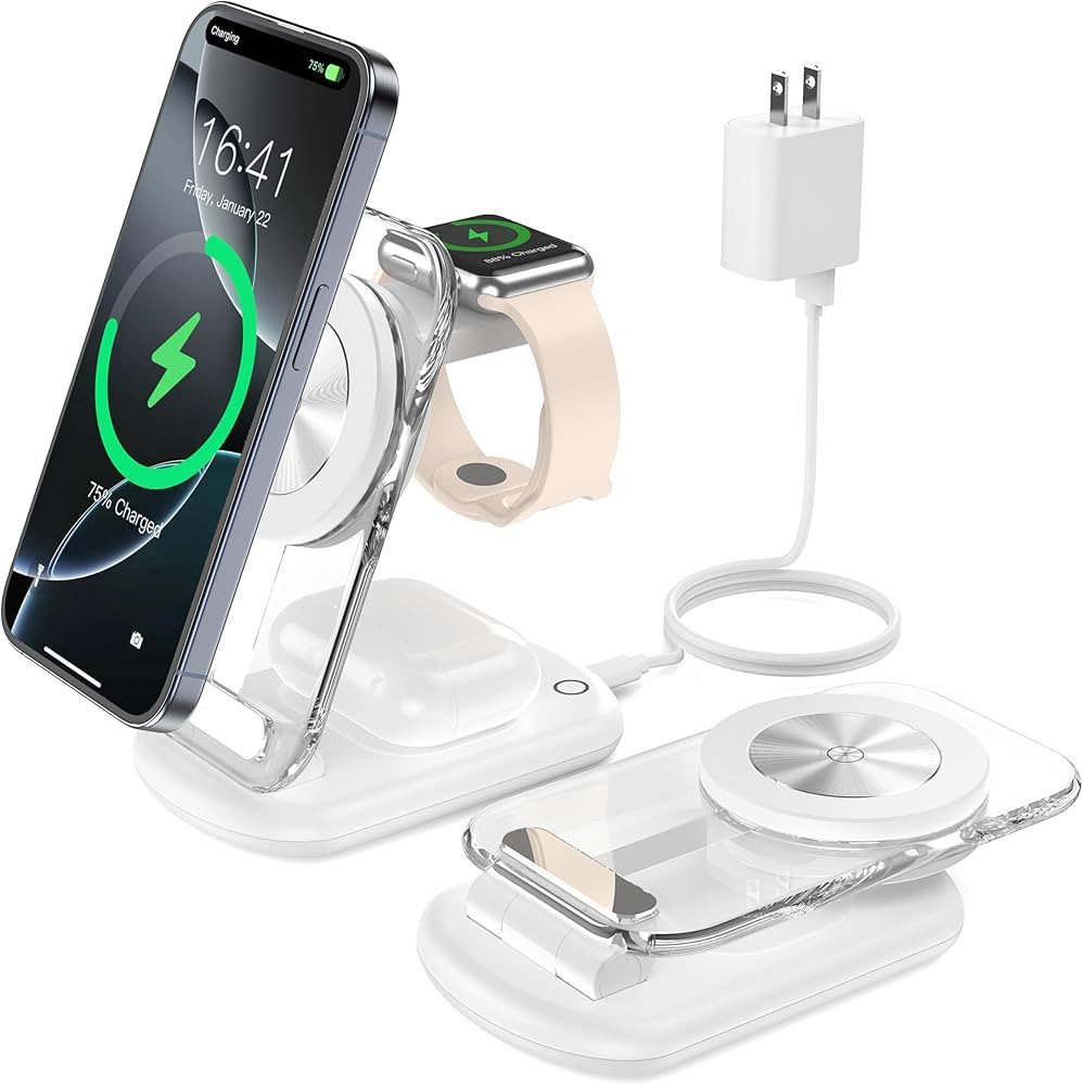 Amazon.com: 3 in 1 Wireless Charging Station for Mag-Safe, Foldable Adjustable Magnetic Wireless ... | Amazon (US)