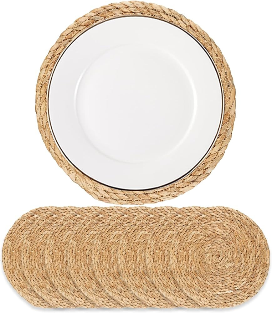 Round Woven Placemats - Boho Rattan Placemats Natural Water Hyacinth Placemats, Farmhouse Weave P... | Amazon (US)