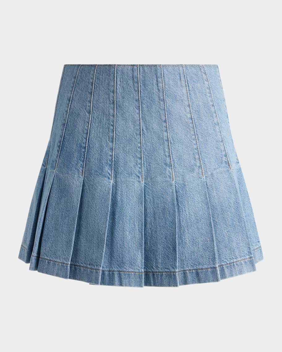 Carter Pleated Denim Mini Skirt | Neiman Marcus