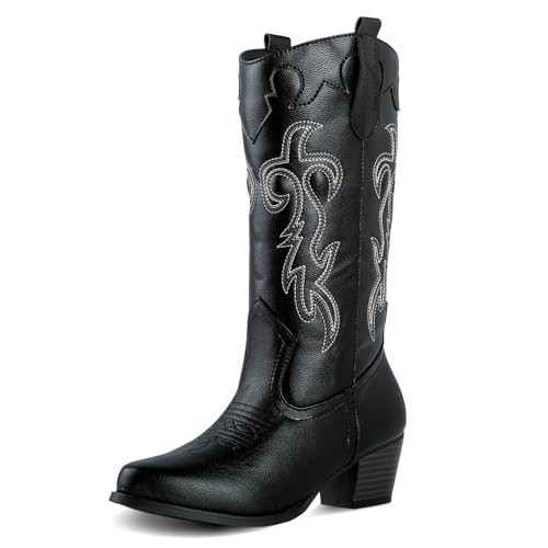 Canyon Trails Cowboy Boots for Women - Traditional Style Cowgirl Boots Comfortable Women Western Boots for Women & Teen Girls - Cowgirl Boots Women, Black, 9 | Amazon (US)