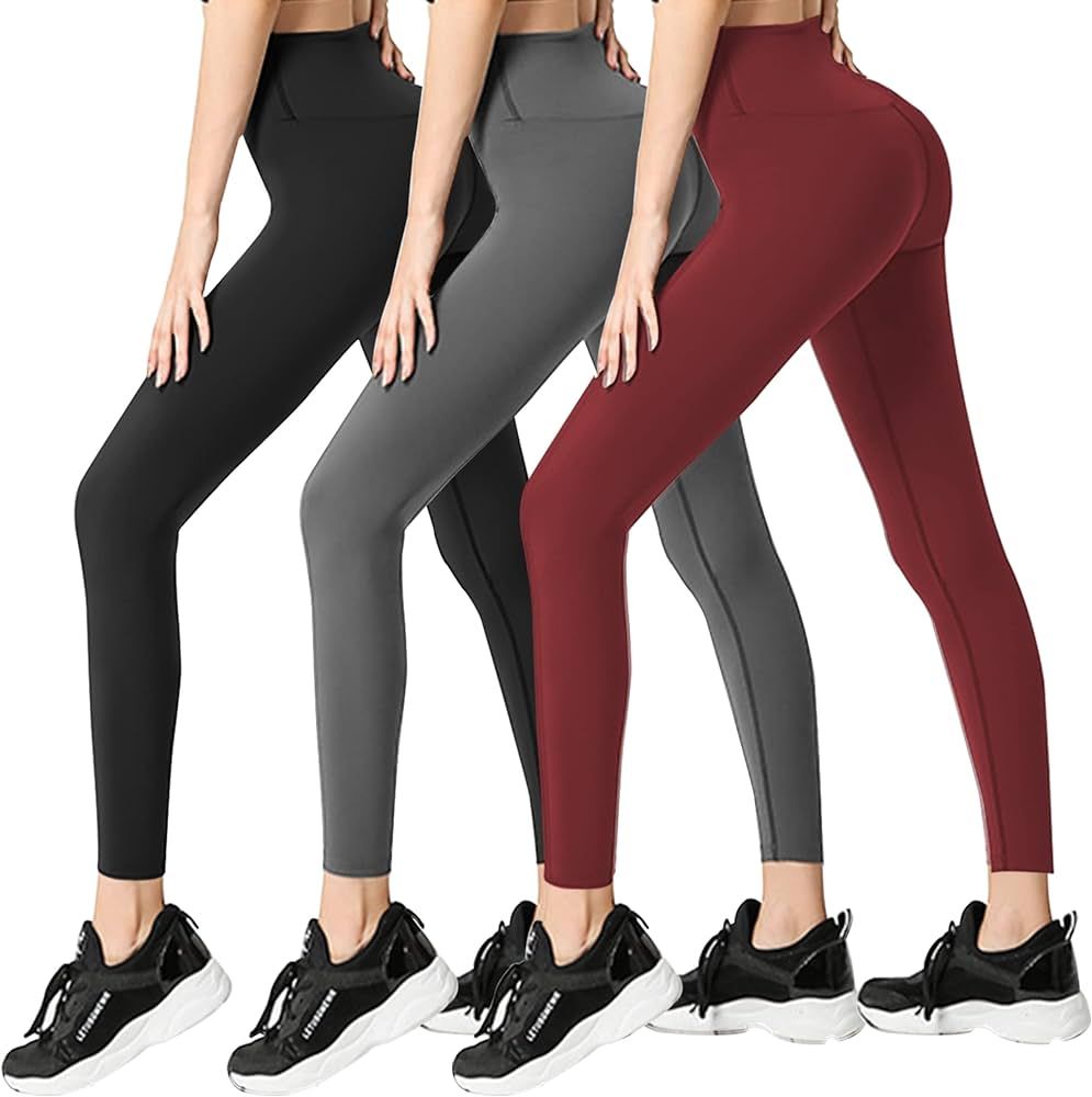 FULLSOFT 3 Pack Leggings for Women Non See Through-Workout High Waisted Tummy Control Running Yog... | Amazon (US)
