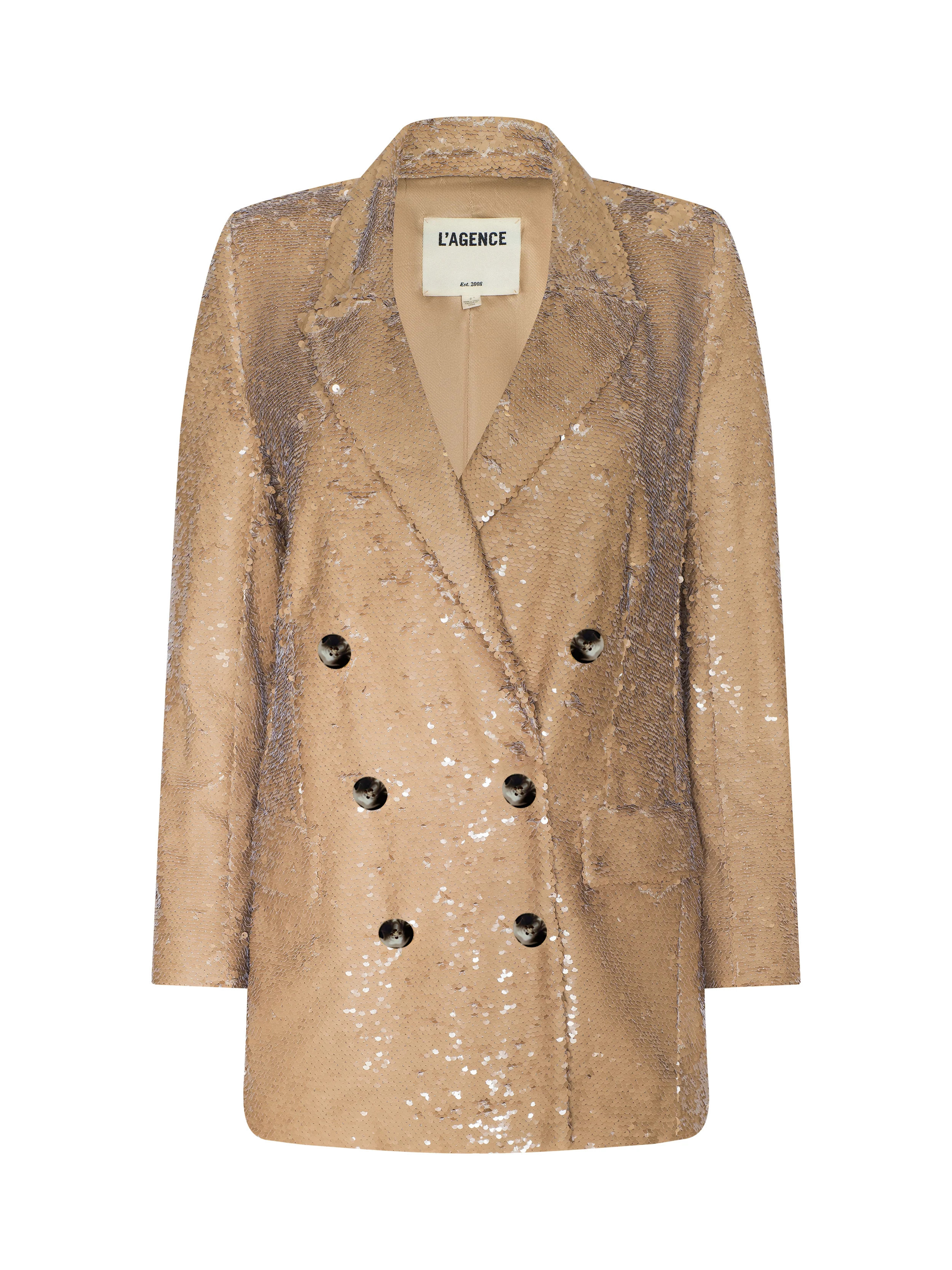 L'AGENCE Cambrie Oversized Sequin Blazer In Soft Camel | L'Agence