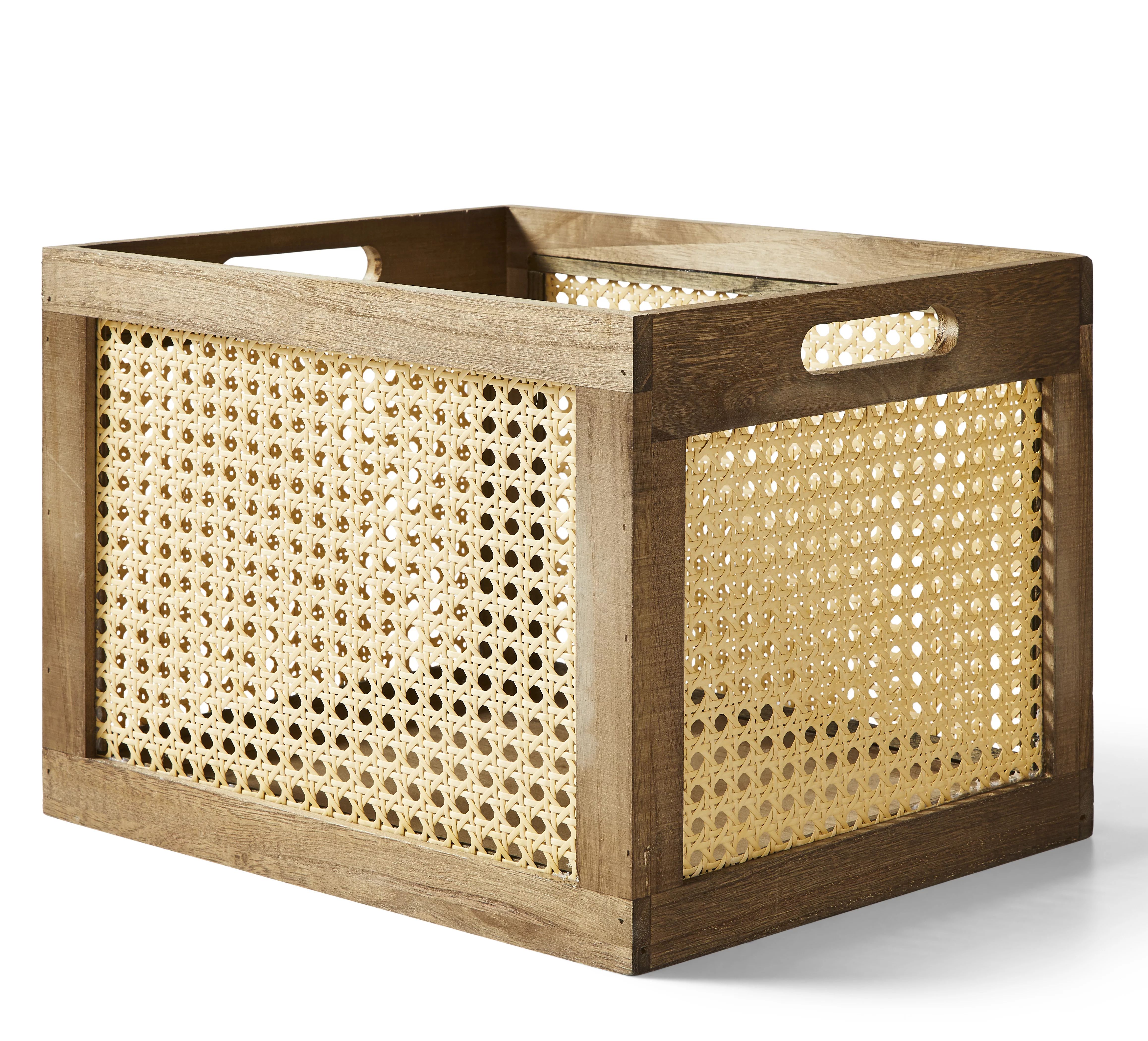 Better Homes & Gardens Large Wood and Poly Rattan Cane Weave Storage Crate - Walmart.com | Walmart (US)