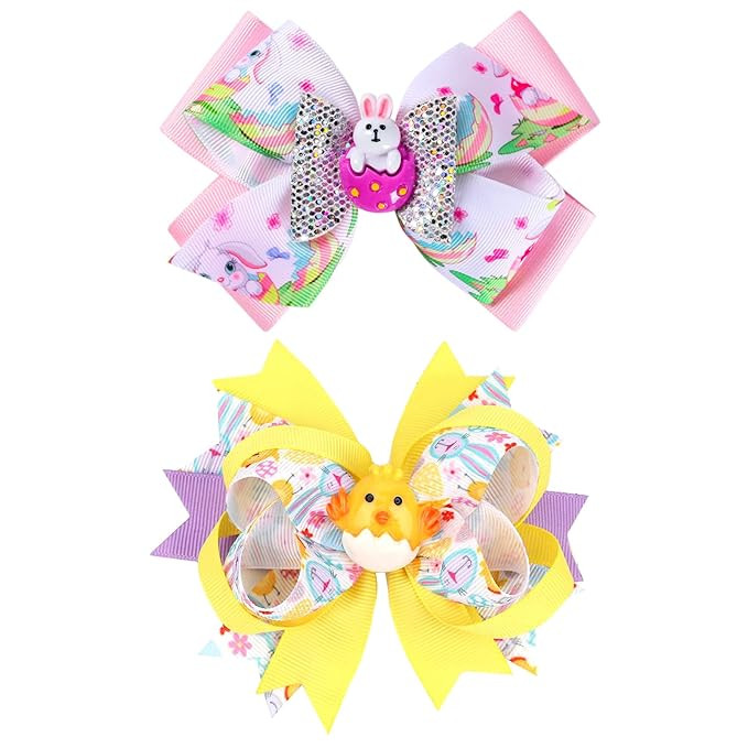 Easter Large Bows Hair Clips Boutique Grosgrain Ribbon Hair Pins Lovely Easter Egg Bunny Pattern ... | Amazon (US)