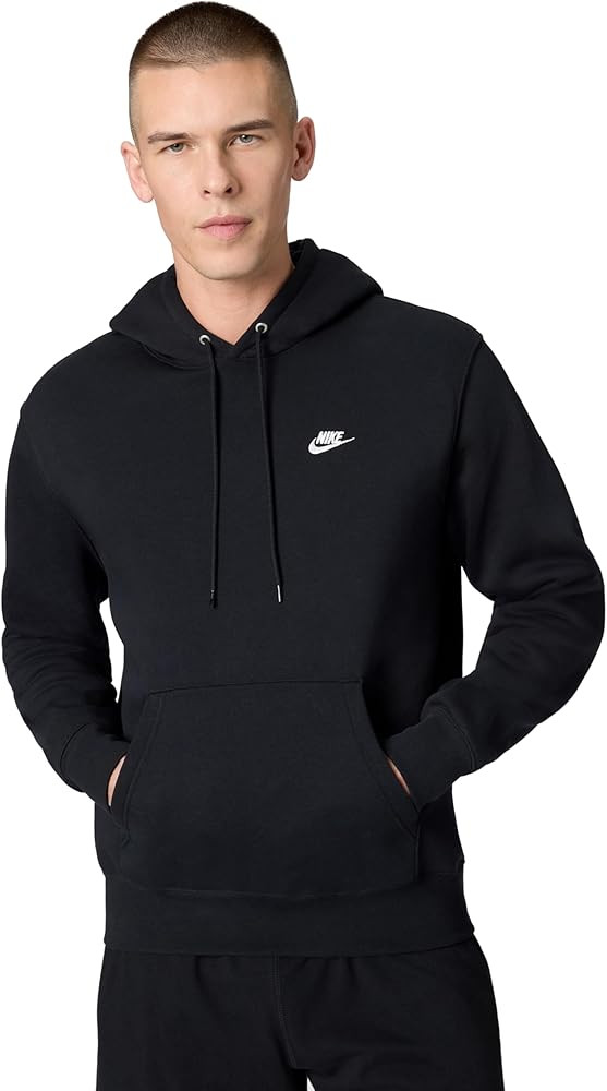 Nike Men's Club Pullover Fleece Hoodie, Black/Black/White, Large at Amazon Men’s Clothing store | Amazon (US)