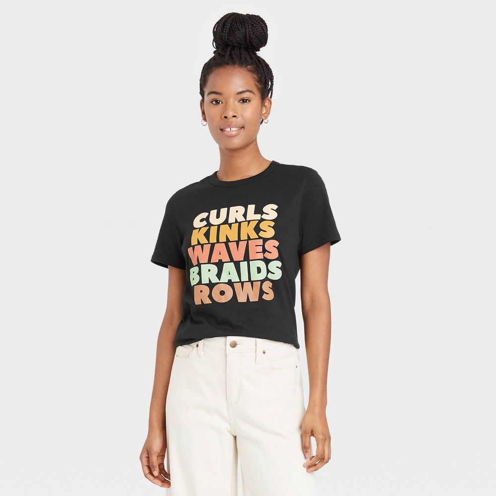 Black History Month Women's 'Curls Kinks' Short Sleeve Graphic T-Shirt - Black XL | Target