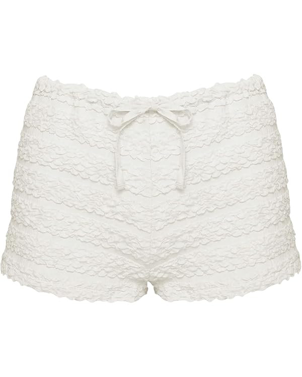 Women's Y2k Ruffle Mini Shorts - Textured Low Waist, Ruched Bloomer Tie Front Micro Shorts | Amazon (US)