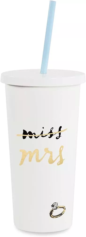 Kate Spade New York Bridal Insulated Tumbler with Reusable Straw, 20  Ounces, Miss to Mrs. (White)