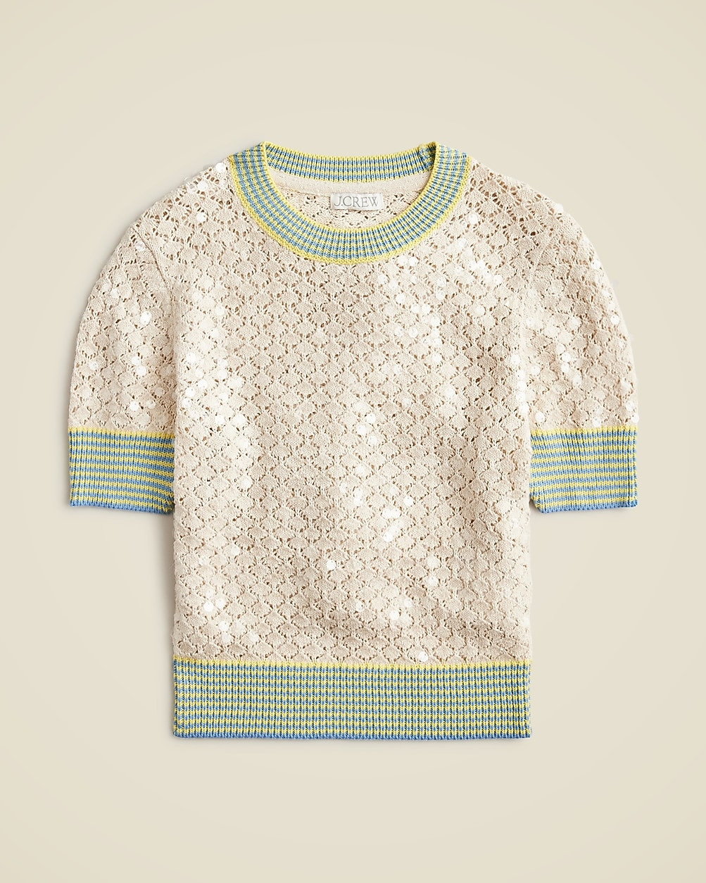 Sequin pointelle sweater-tee with striped trim | J. Crew US