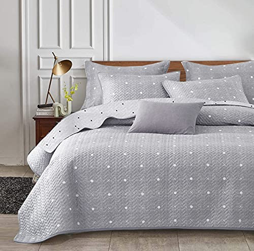 Bedding 3 Piece Reversible Gray Dots & Cross Quilt Set  | Amazon (US)