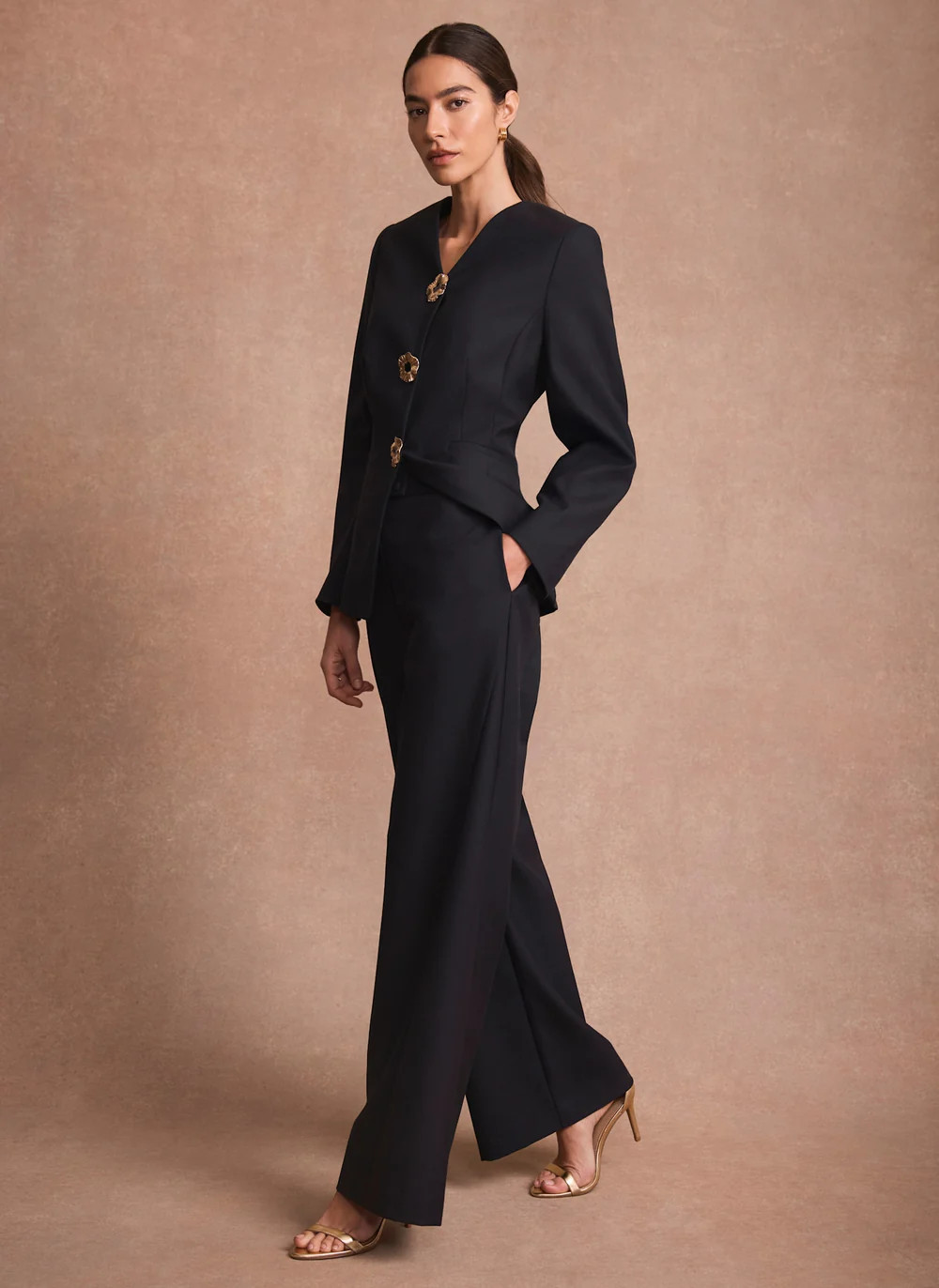 Navy Tailored Wide Leg Trousers | Mint Velvet