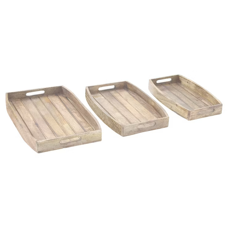 Farmhouse Rustic Wood Tray Set Mahogany Brown 3pk - Olivia & May | Target