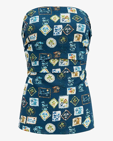 Summer-blend Linen Printed Smocked Back Tube Top | Express
