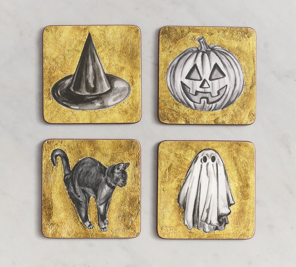 Halloween Icons Gold Cork Coasters - Set of 4 | Pottery Barn (US)