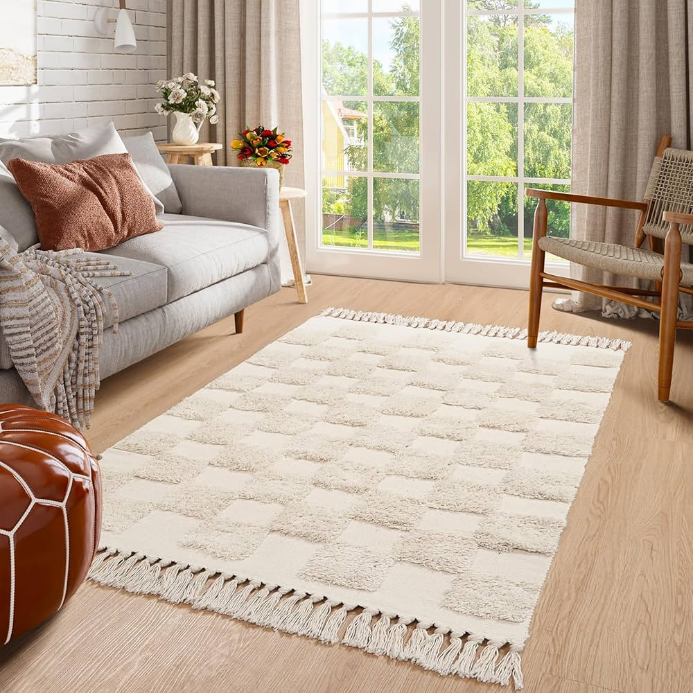 Lahome Checkered Rugs for Bedroom Aesthetic, 3x5 Boho Bathroom Entryway Rug Farmhouse Washable Ch... | Amazon (US)