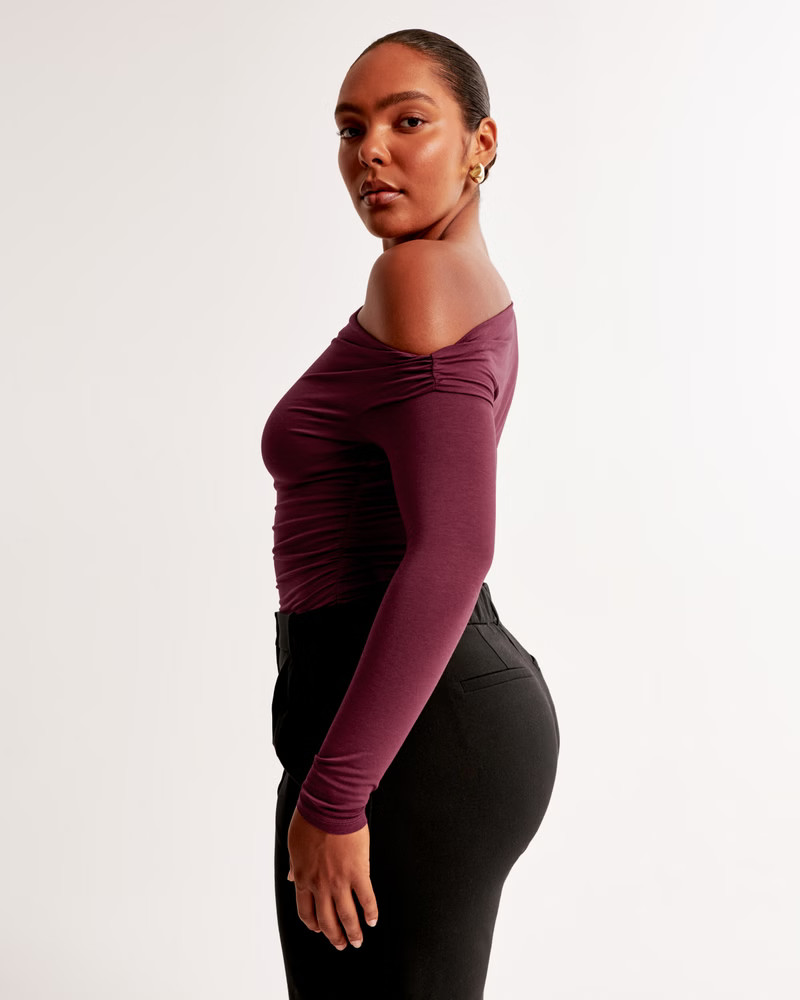 Women's Long-Sleeve Off-The-Shoulder Draped Top | Women's Clearance | Abercrombie.com | Abercrombie & Fitch (US)