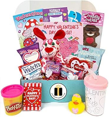 Filled Valentines Gift Basket - For Young Kid Baby Child Toddler - Valentines Mailbox Tin, Valent... | Amazon (US)