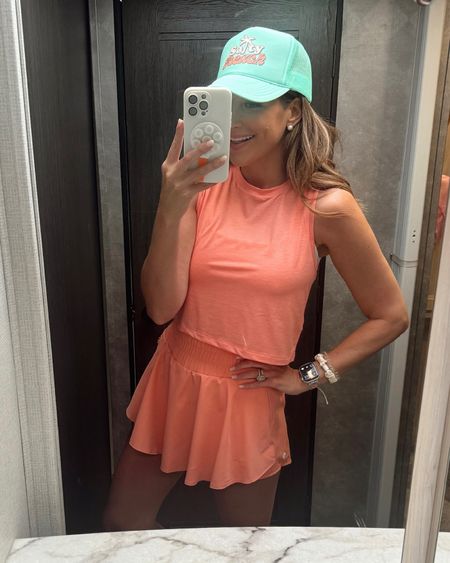 In a small crop tank, small skort, hat and accessories for spring athleisure outfit - all fits TTS.

#LTKstyletip #LTKfindsunder50 #LTKSeasonal