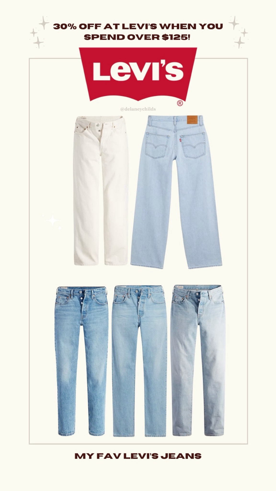 My fav Levi’s jeans! ❤️🧵 It’s a great opportunity to get a variety of styles with this 30% off deal! #levis #levisltkpartner 
@levis 

My sizes:
501 90s - 25x30
Dad jeans - I size up 3 sizes to a 28 for extra baggy 
501 original - I size up 1 size to a 26 but can also wear a 25 for a snugger fit 

#LTKsalealert #LTKU #LTKfindsunder100