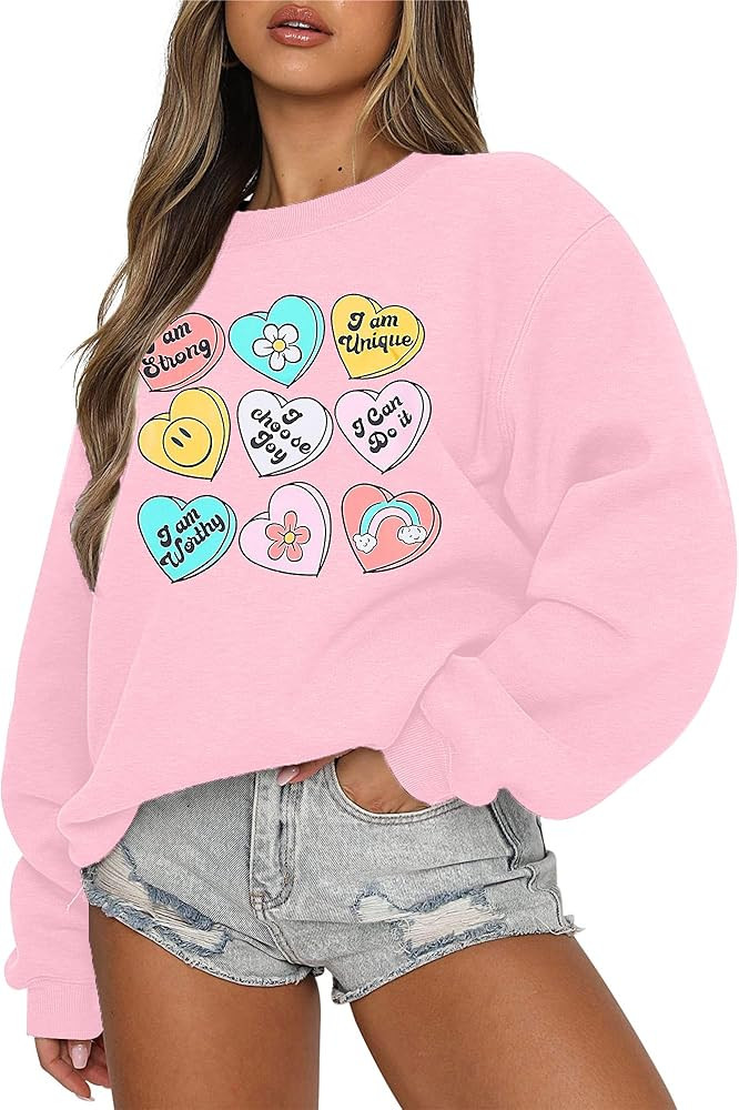 MAXIMGR Valentines Sweatshirt Women Teacher Valentine Shirts sequin Love Heart Graphic Tee Valent... | Amazon (US)