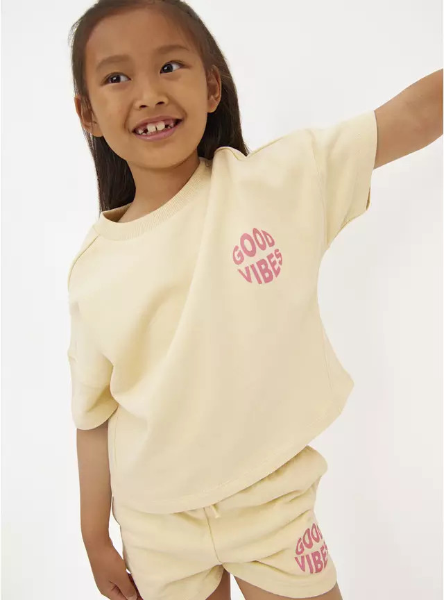 Cream Short Sleeve Sweatshirt & Shorts Co-ord  5 years | Tu Clothing