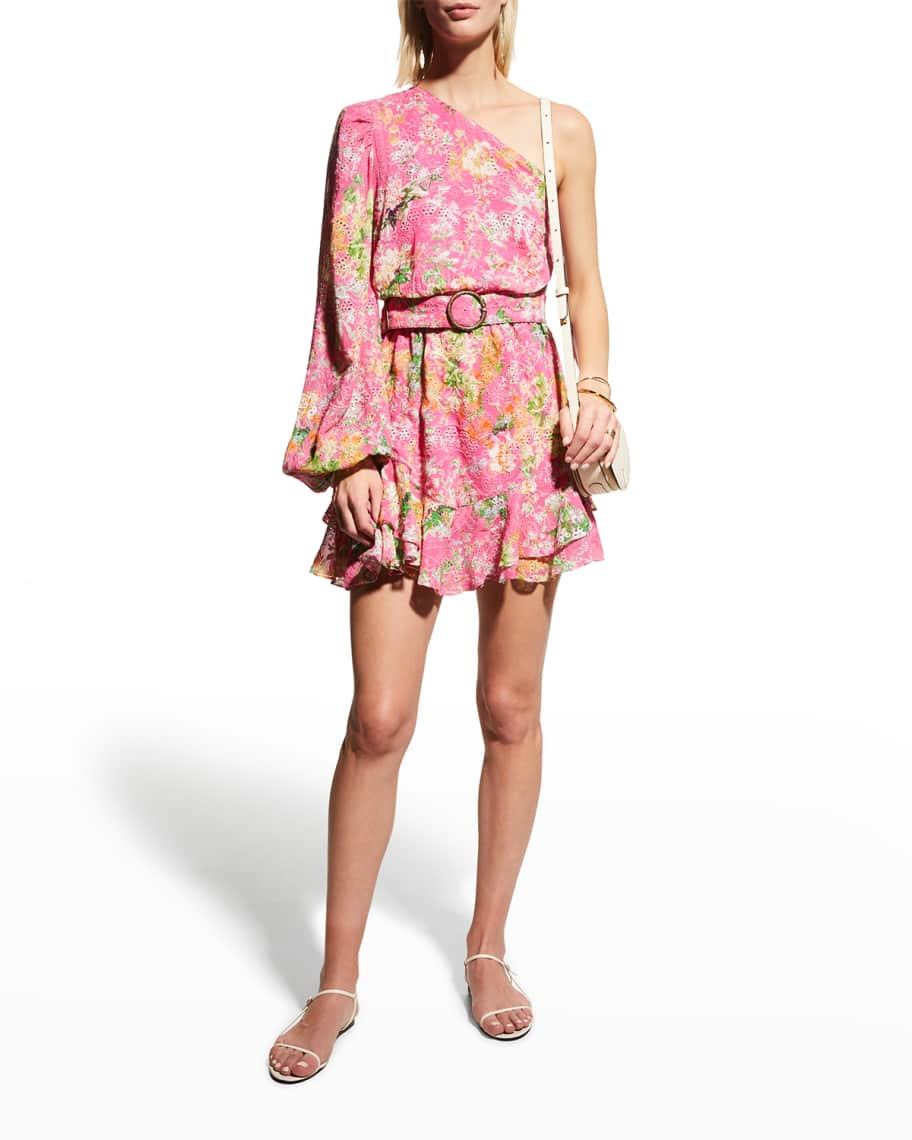 Hemant & Nandita Belted One-Shoulder Short Dress | Neiman Marcus