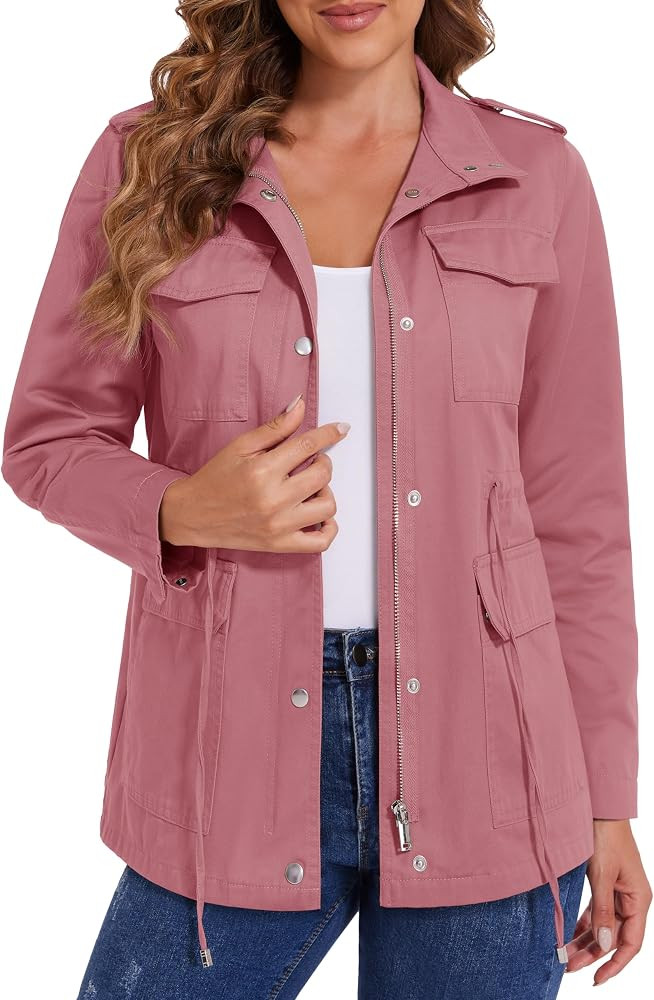 MAGCOMSEN Women's Utility Jackets Lightweight Anorak Drawstring Waist Zip Up Field Military Casua... | Amazon (US)