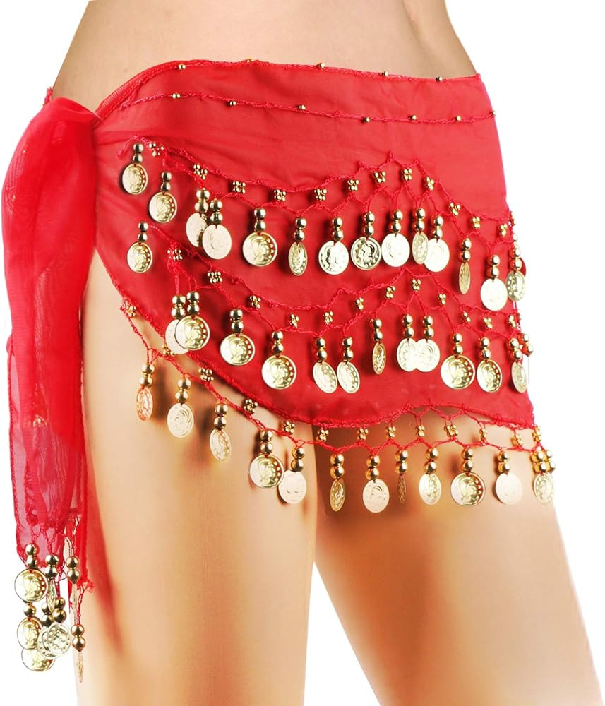COSICS Belly Dance Hip Scarf, Women's Chiffon Belly Dancing Scarf with 128 Gold Coins for Yoga Cl... | Amazon (US)