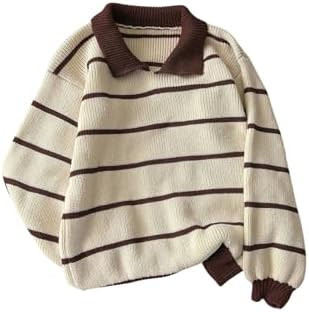 Floerns Women's Collared Striped Sweaters Preppy Oversized Knit Fall Pullover Sweater | Amazon (US)