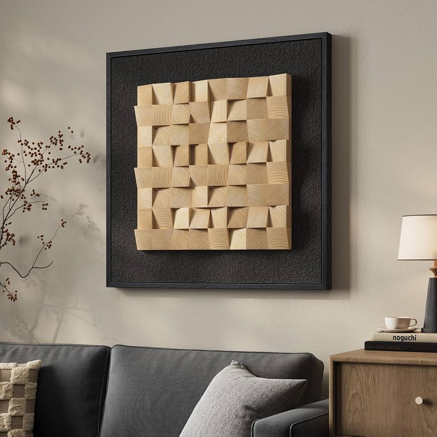 Framed 3D Textured Wood Wall Art, Modern Minimalist Nature Wood Geometric Artwork for Walls, Cont... | Amazon (US)