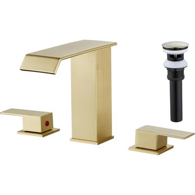 Bathroom Faucet 8 inch 3 Hole 2 Handle Widespread Bathroom Sink Faucet Brushed Gold Waterfall with Pop Up Drain Stopper Water Supply Hoses Modern Vani | Wayfair North America