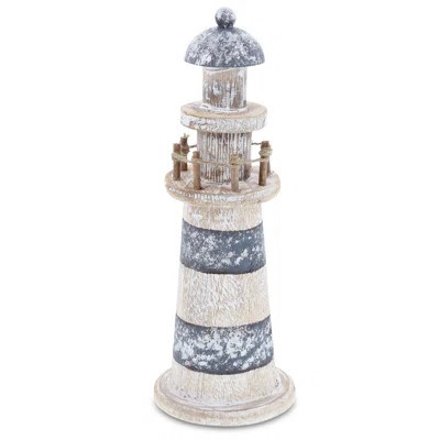 Aziel Silver Sea Lighthouse - Handmade Distressed Wooden Lighthouse Decoration, Decorative Beach Style Tabletop Centerpiece, Nautical Themed Home Deco | Wayfair North America