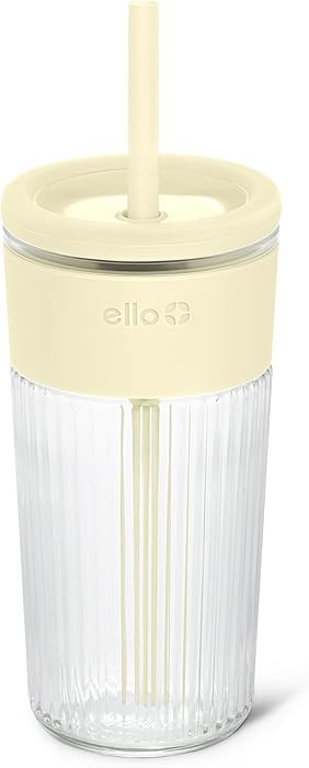 Ello Ava 18oz Glass Tumbler with Straw and Lid | Premium Ribbed Glass with Silicone Grip, Car Cup... | Amazon (US)