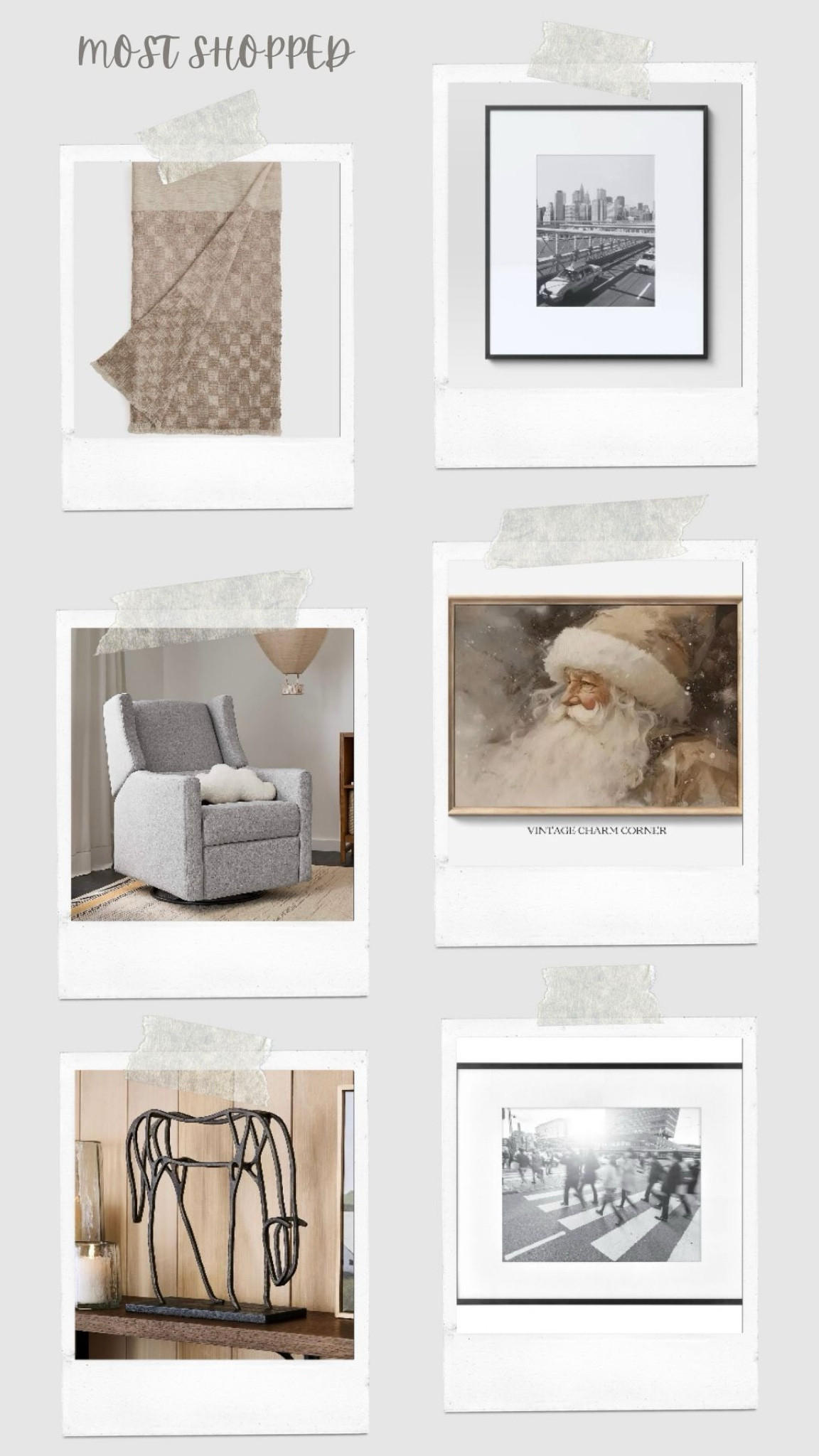 Most shopped 

Throw blankets 
Picture frames
Glider chair 
Christmas digital art
Decorative objects 

#LTKFindsUnder50 #LTKHome #LTKFindsUnder100