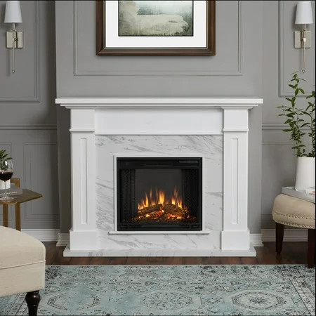 Kipling Electric Fireplace in White with Faux Marble by Real Flame | Walmart (US)