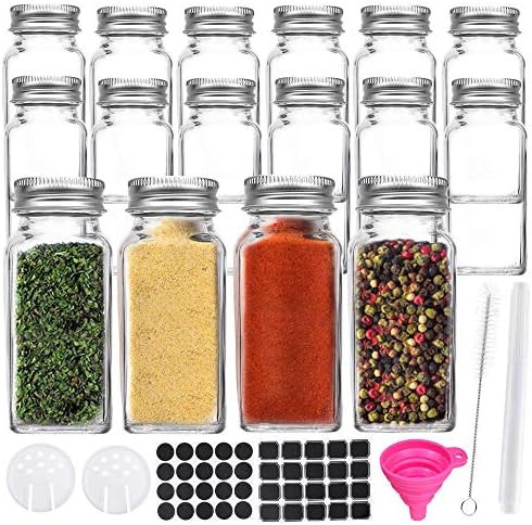16 Pack 6 oz Glass Spice & Salts Jars Bottles, Clear Square Glass Seasoning Jars With Aluminum Si... | Amazon (US)