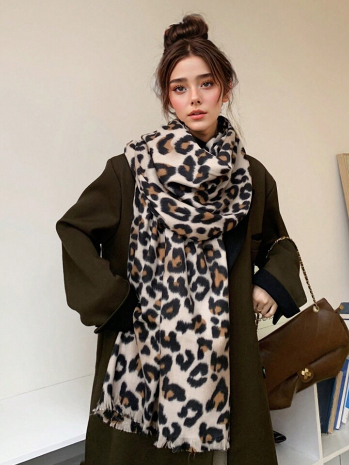 1PC Women's  Cover Headband Leopard Pattern Large Shawl Imitation Cashmere Abaya Headwrap Office ... | SHEIN