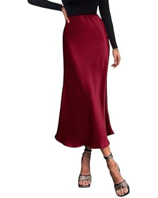 Leopard Skirt for Women Midi Length High Waist Silk Satin Elasticized Cheetah Skirts | Amazon (US)