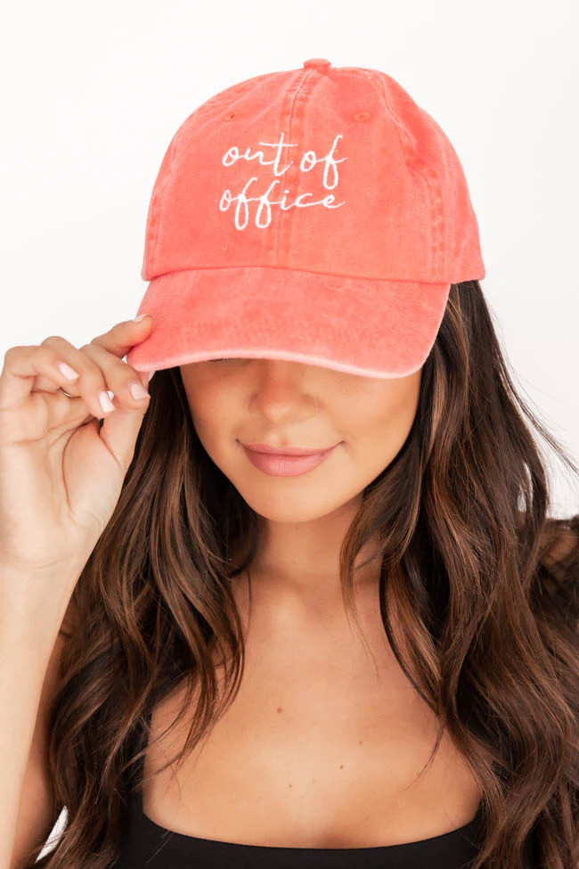 Out Of Office Embroidered Baseball Cap Coral | The Pink Lily Boutique