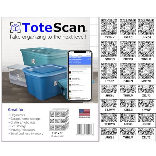 ToteScan Intelligent QR Labels for Organization/Moving/Storage (45 Unique Labels, 2.5"x3") | Amazon (US)