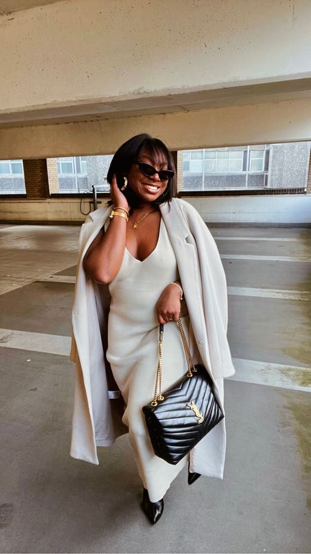 Confident Black Women>> 🤎✨[Save For Outfit Inspo]
Serving some rich auntie realness for brunch with mum!

- cream ribbed knot dress @prettylavishuk
- black knee high boots & gold chunky earrings @asos
- cat eye sunglasses @kimeze
- cream oversized Coat @hm
- black LouLou quilted bag @ysl
- gold charm necklace @nevaeh.jewellery
- stacking bracelets @jomajewellery
- Hair install by @houseofhairuk

#ootd #springootd #springoutfits #neutraloutfit #bodyconfience #blkcreatives

#LTKeurope #LTKstyletip #LTKcurves