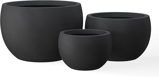 Kante Set of 3 Black Concrete Bowl Planters 20" 15.7" 20" Dia | Drainage for Outdoor, Rubber Plug... | Amazon (US)