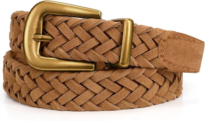 Women's Braided Suede Belt Soft Woven Waist Belt for women with Matte Gold Buckle for Jeans Pants... | Amazon (US)