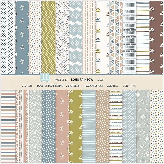 Boho Scrapbook Paper 12x12, Scrap Book Craft Paper Sheets,160 gsm Patterned Cardstock Paper Doubl... | Amazon (US)