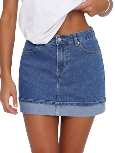 Tankaneo Womens High Waisted Mini Denim Skirt Summer Stretch Folded Hem Trendy Y2K Bodycon Jean S... | Amazon (US)