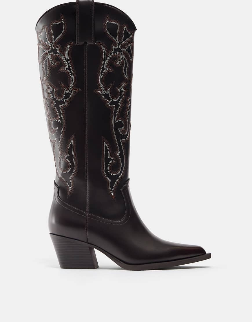 Pull&Bear Cowboy boots in maroon-Multi | ASOS (Global)