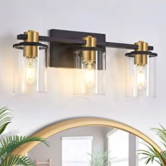 3 Light Bathroom Vanity Light, Black and Gold Bathroom Light Fixtures, Sconces Wall Lighting with... | Amazon (US)